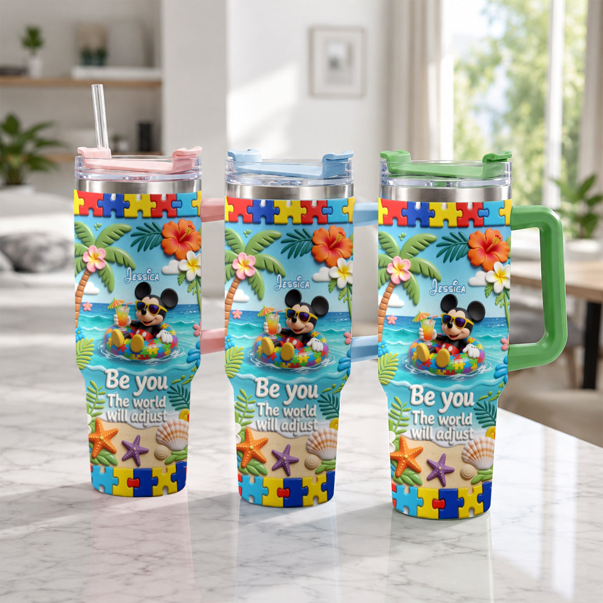 Be You The World Will Adjust - Personalized Autism Awareness Tumbler With Plush Charm
