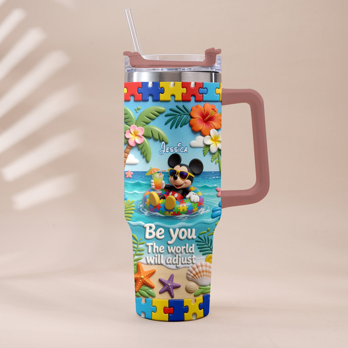 Be You The World Will Adjust - Personalized Autism Awareness Tumbler With Plush Charm