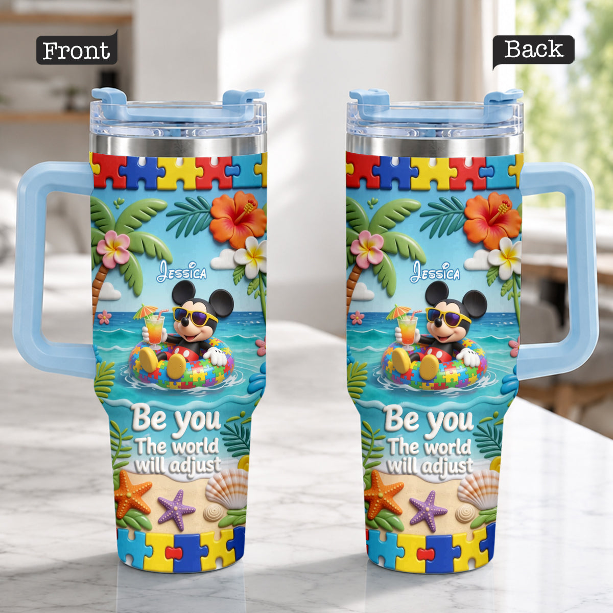 Be You The World Will Adjust - Personalized Autism Awareness Tumbler With Plush Charm