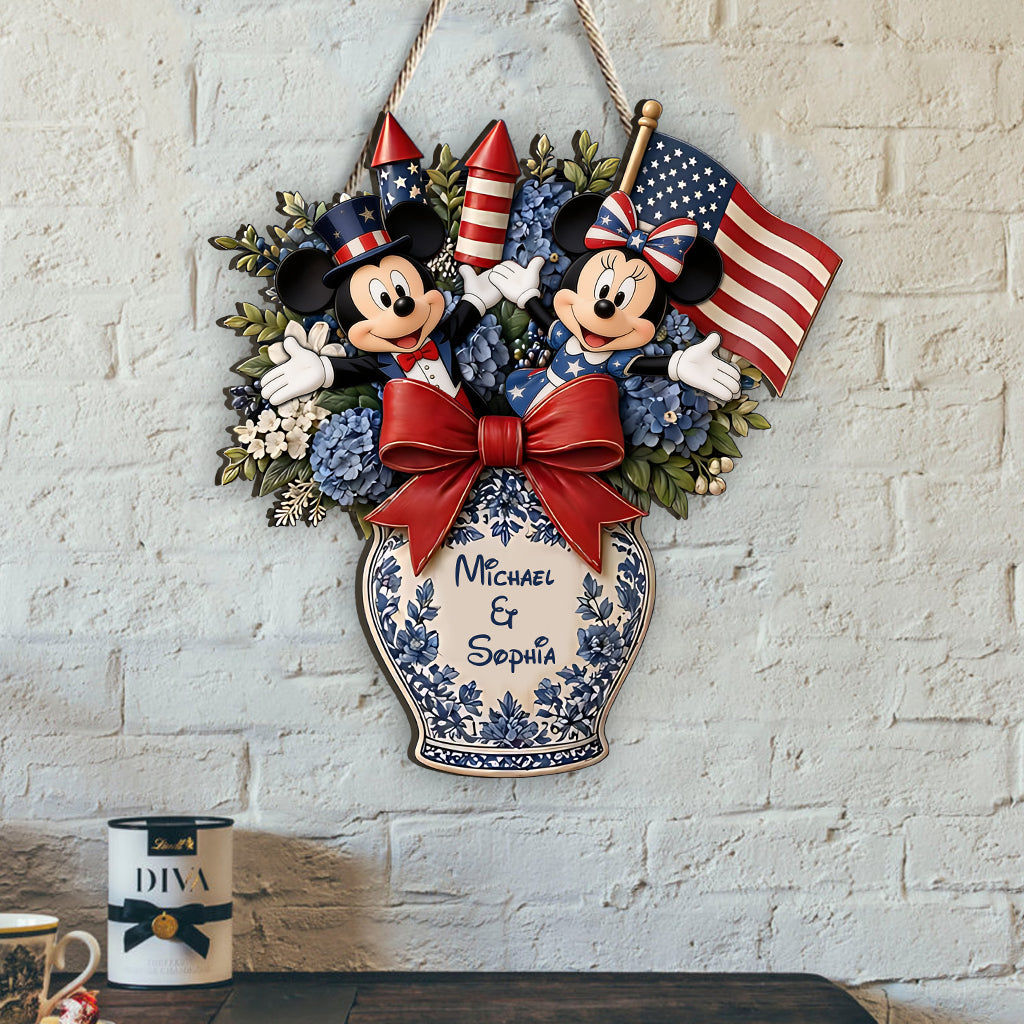 Celebrate Independence Day - Personalized Mouse Custom Shaped Wood Sign