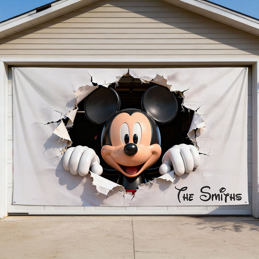 Peeking Mouse Head - Personalized Mouse Garage Door Banner