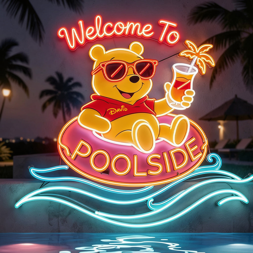 Welcome To Poolside - Personalized Yellow Bear Neon LED Light Sign
