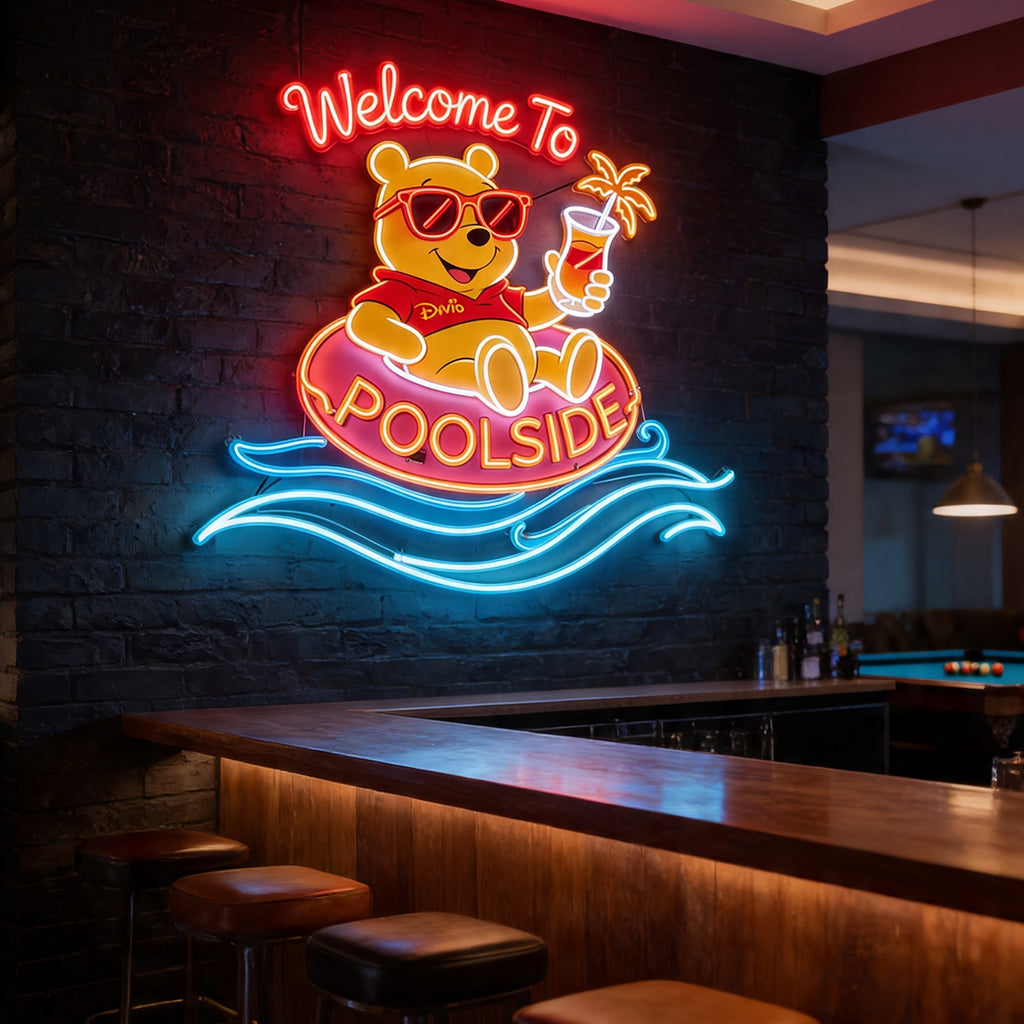 Welcome To Poolside - Personalized Yellow Bear Neon LED Light Sign