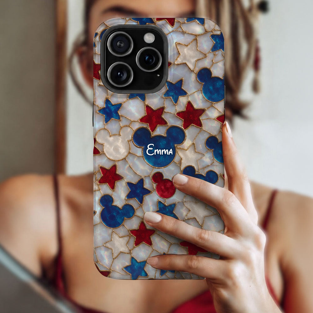 Red White Blue Stars Mouse Ears - Personalized Mouse Full Print Phone Case