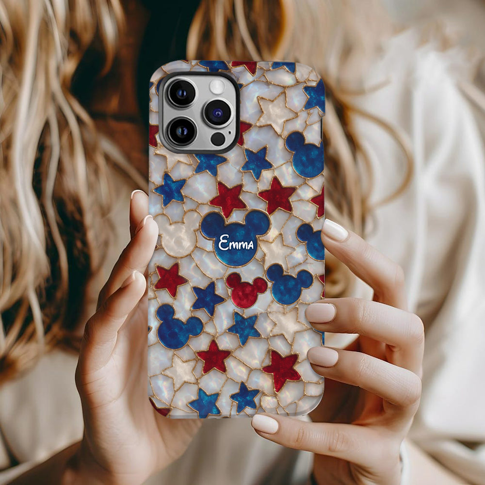 Red White Blue Stars Mouse Ears - Personalized Mouse Full Print Phone Case