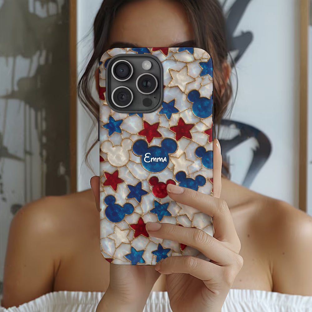 Red White Blue Stars Mouse Ears - Personalized Mouse Full Print Phone Case