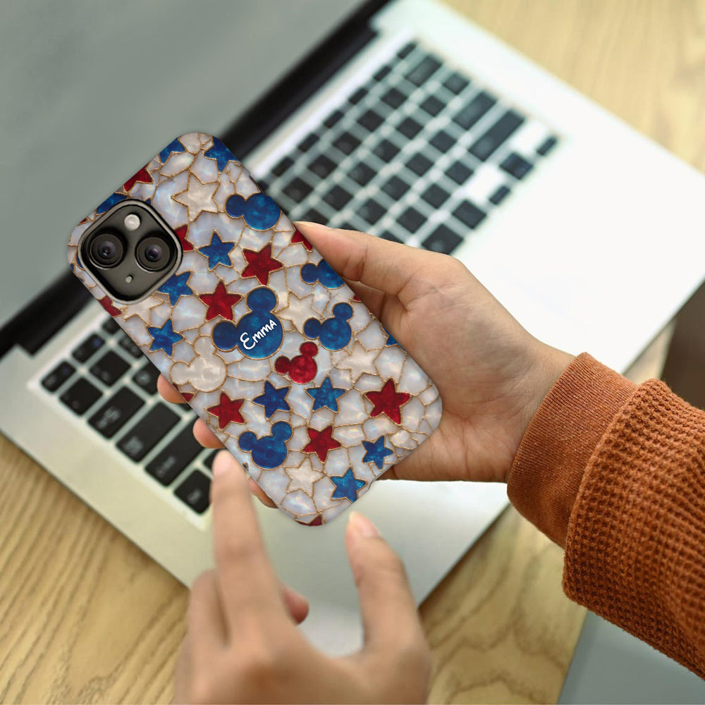 Red White Blue Stars Mouse Ears - Personalized Mouse Full Print Phone Case
