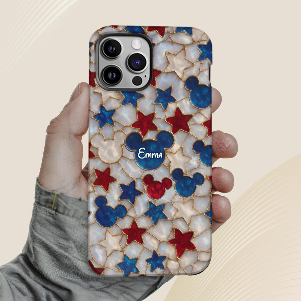 Red White Blue Stars Mouse Ears - Personalized Mouse Full Print Phone Case