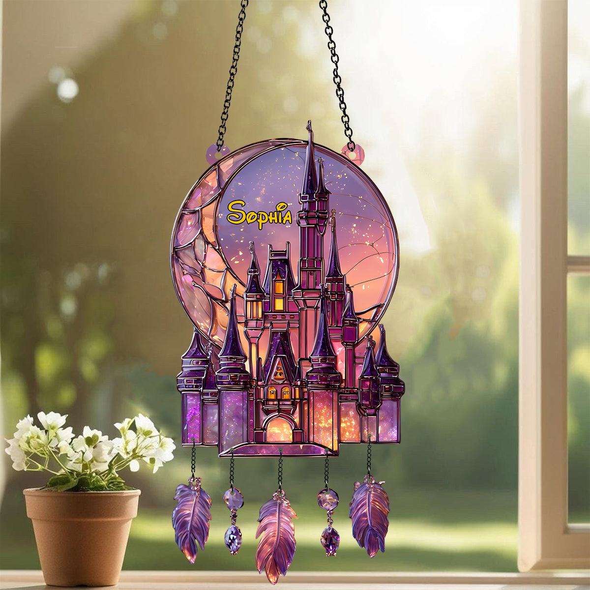Magical Land - Personalized Mouse Window Hanging Suncatcher With Charms