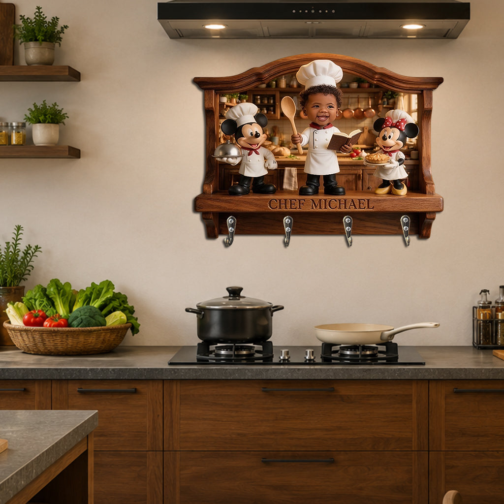 Funny Mouse & Chef Wall Hook Rack, Utensil Hooks, Kitchen Towel Hooks - Personalized Mouse Custom Shaped Wall Hook Rack