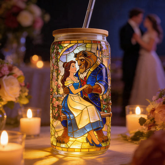 Romantic Couple - Personalized Beauty And The Beast Can Glass