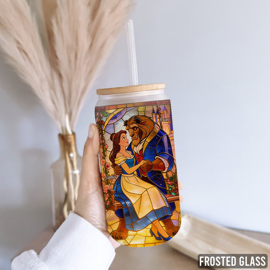 Romantic Couple - Personalized Beauty And The Beast Can Glass