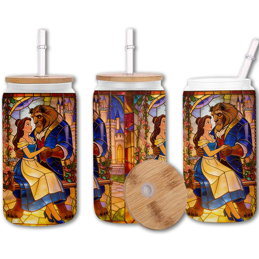 Romantic Couple - Personalized Beauty And The Beast Can Glass