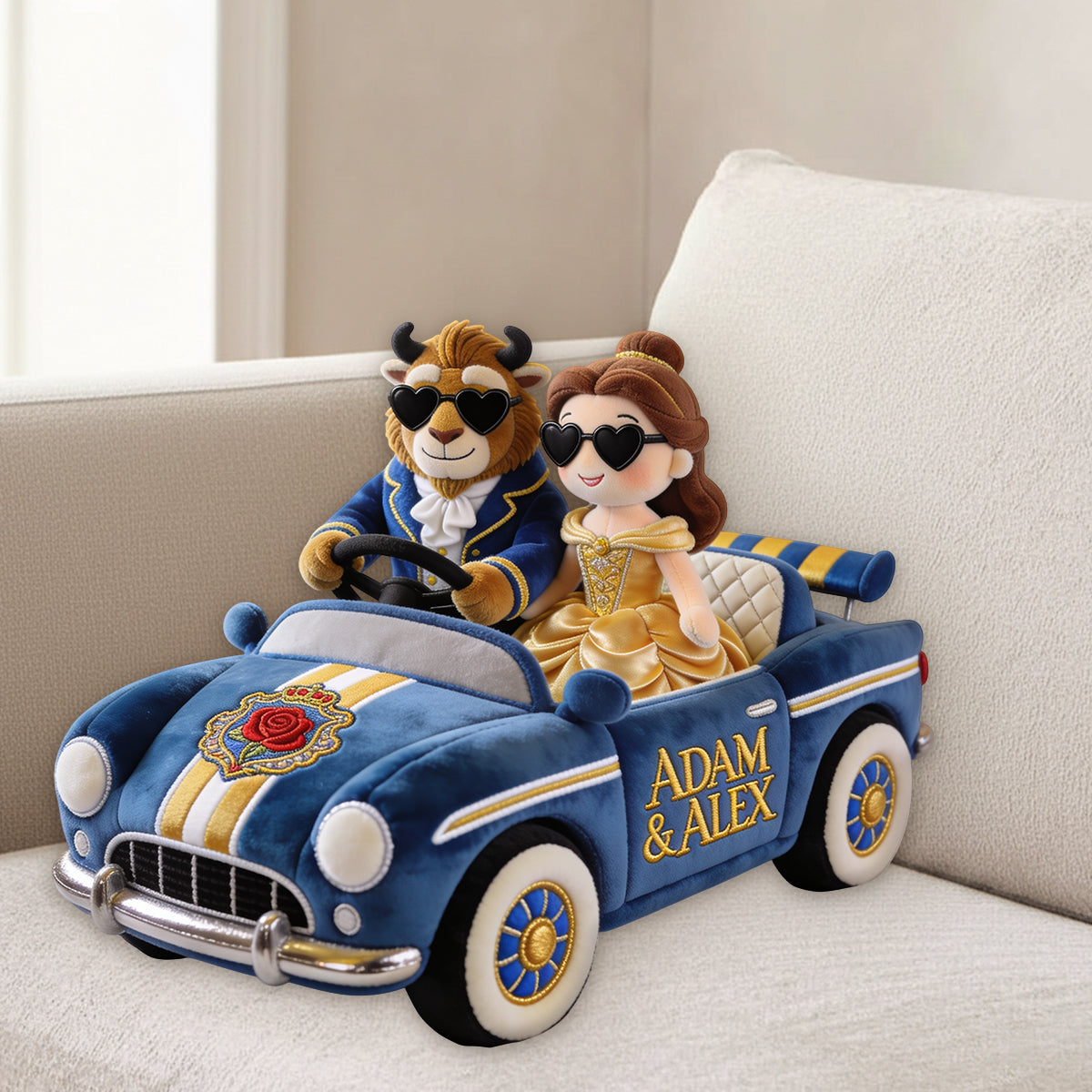 Love On The Wheel - Personalized Beauty And The Beast Premium Faux Fur Pillow