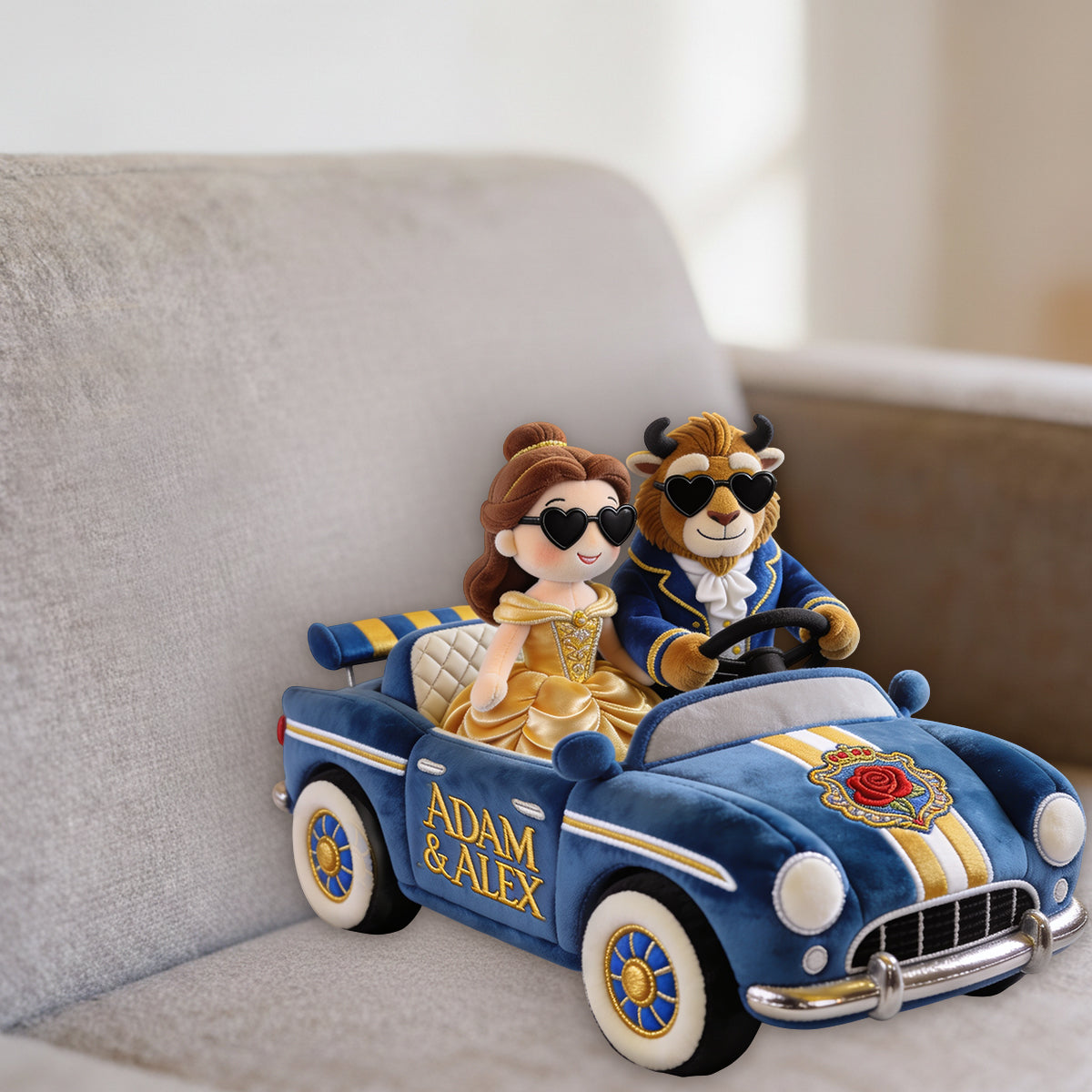Love On The Wheel - Personalized Beauty And The Beast Premium Faux Fur Pillow