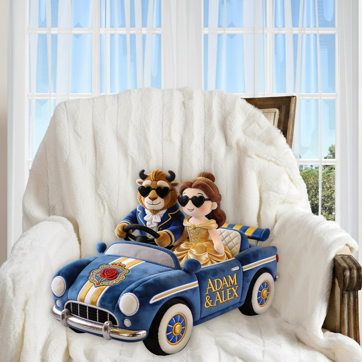 Love On The Wheel - Personalized Beauty And The Beast Premium Faux Fur Pillow