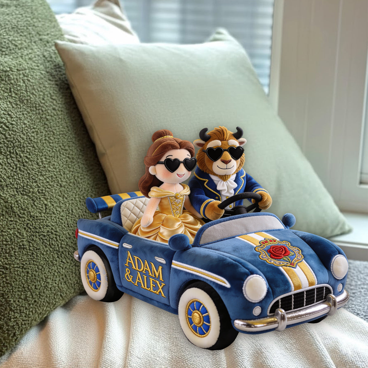 Love On The Wheel - Personalized Beauty And The Beast Premium Faux Fur Pillow
