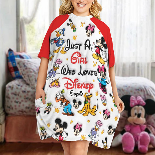 Just A Girl Who Loves Magic - Personalized Mouse Sleep T-shirt Dress