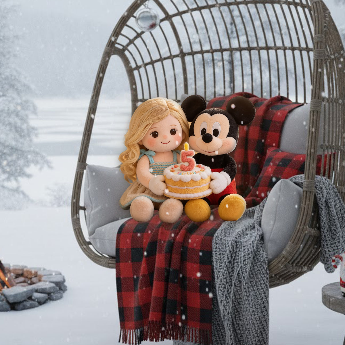 Cartoon Mouse & Friend, Birthday Gift - Personalized Kid Premium Faux Fur Pillow
