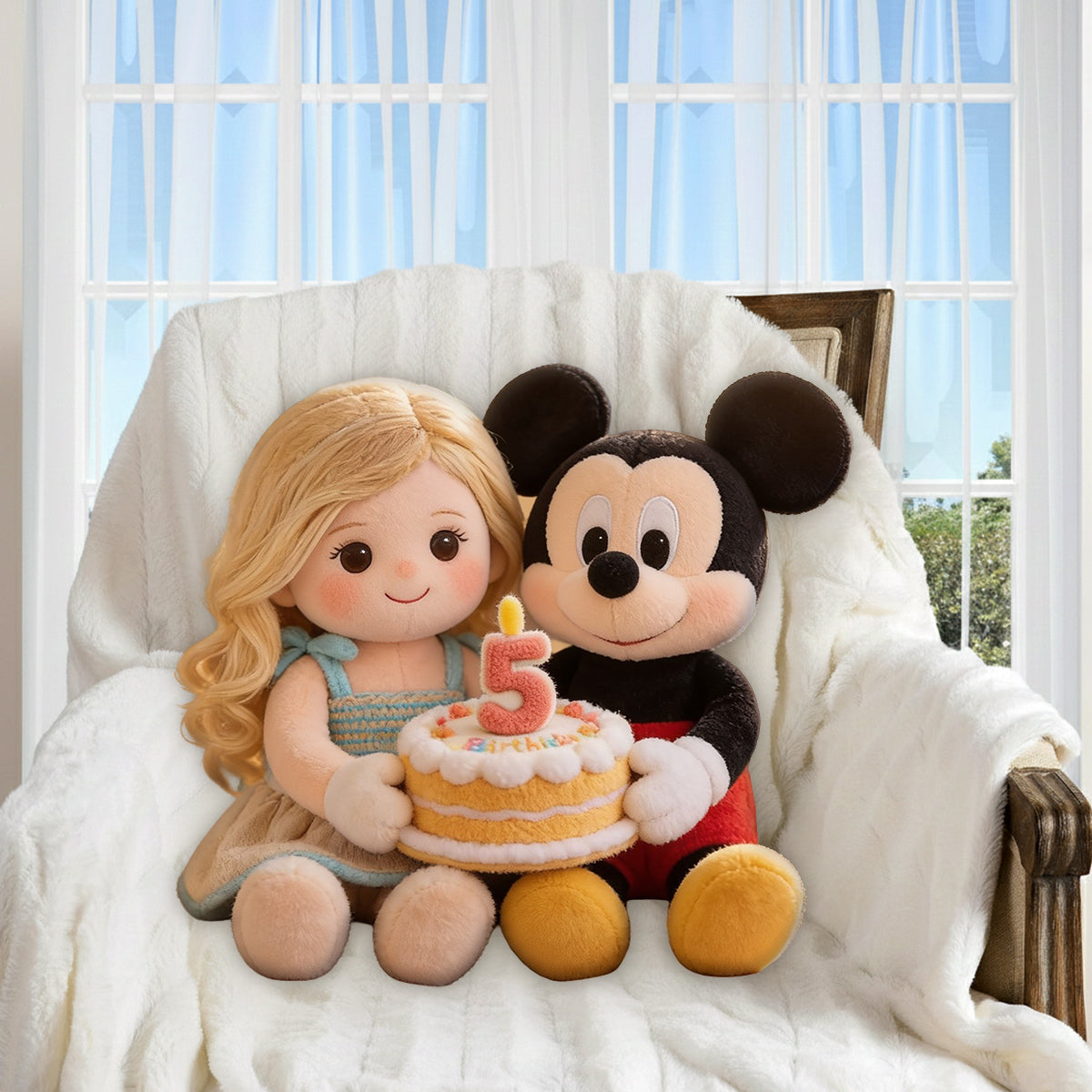Cartoon Mouse & Friend, Birthday Gift - Personalized Kid Premium Faux Fur Pillow