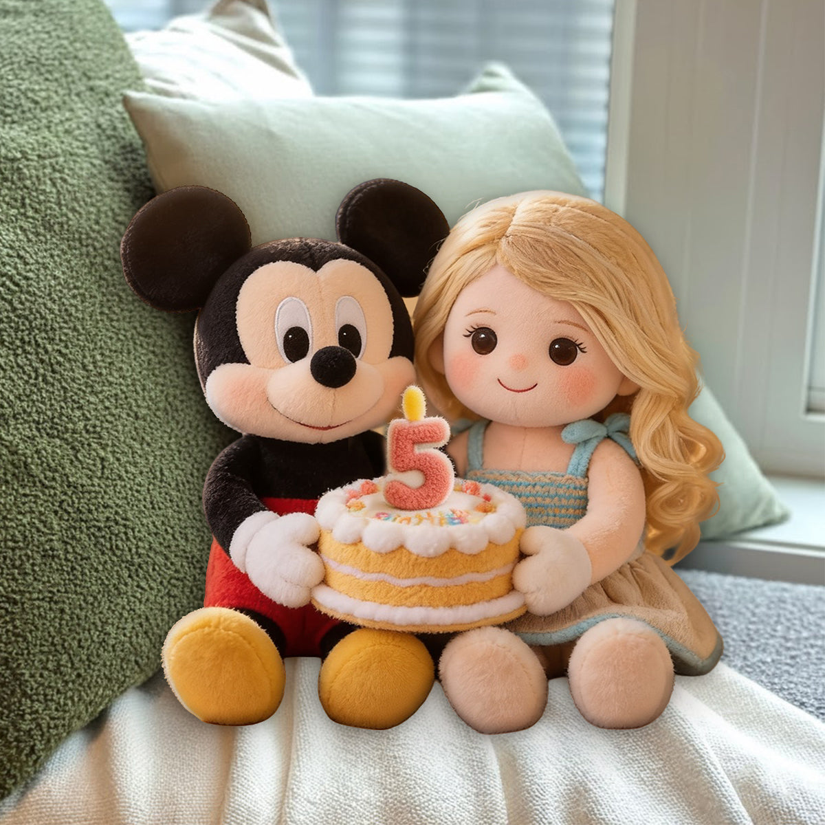 Cartoon Mouse & Friend, Birthday Gift - Personalized Kid Premium Faux Fur Pillow