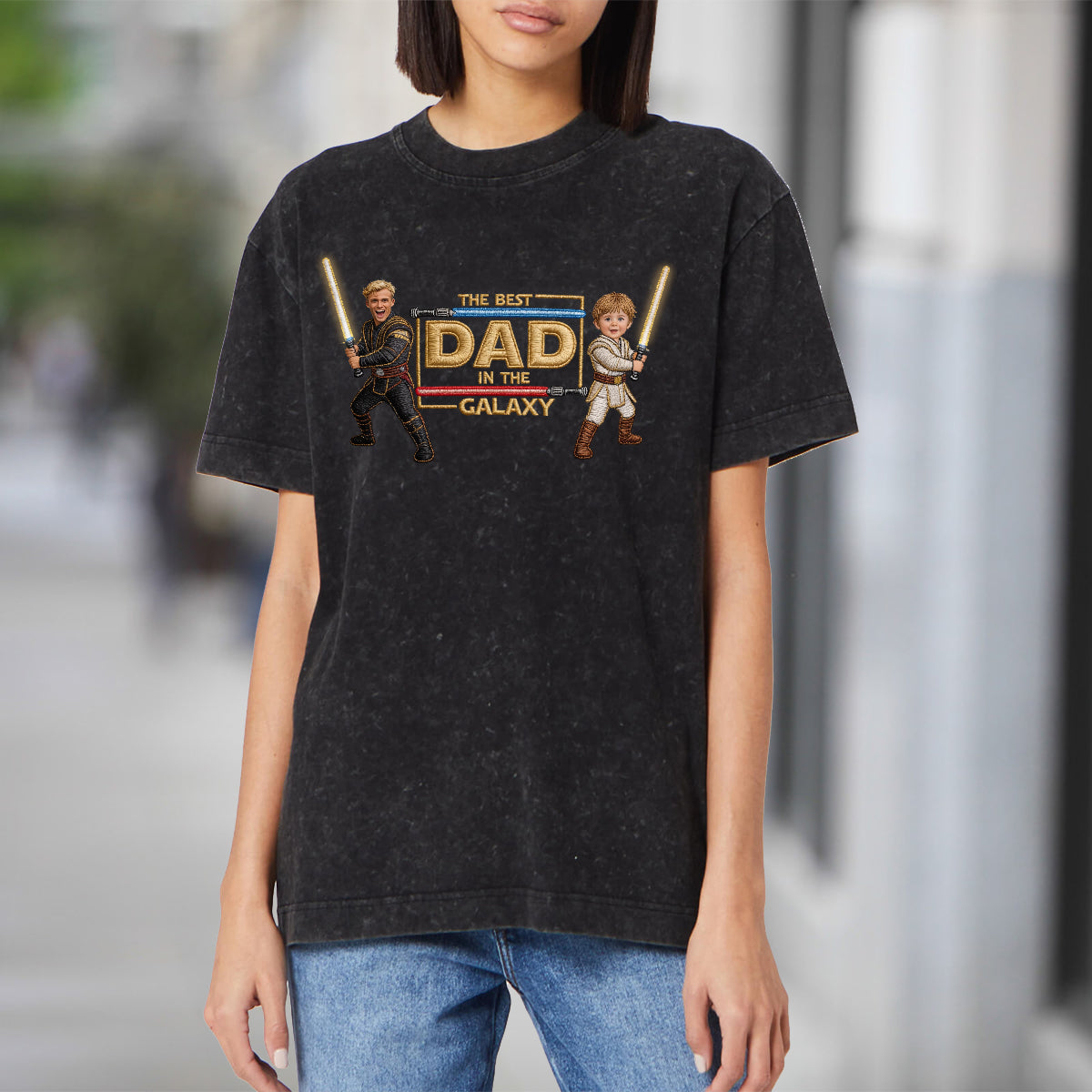 Best Dad In The Galaxy - Personalized Father Washed T-Shirt
