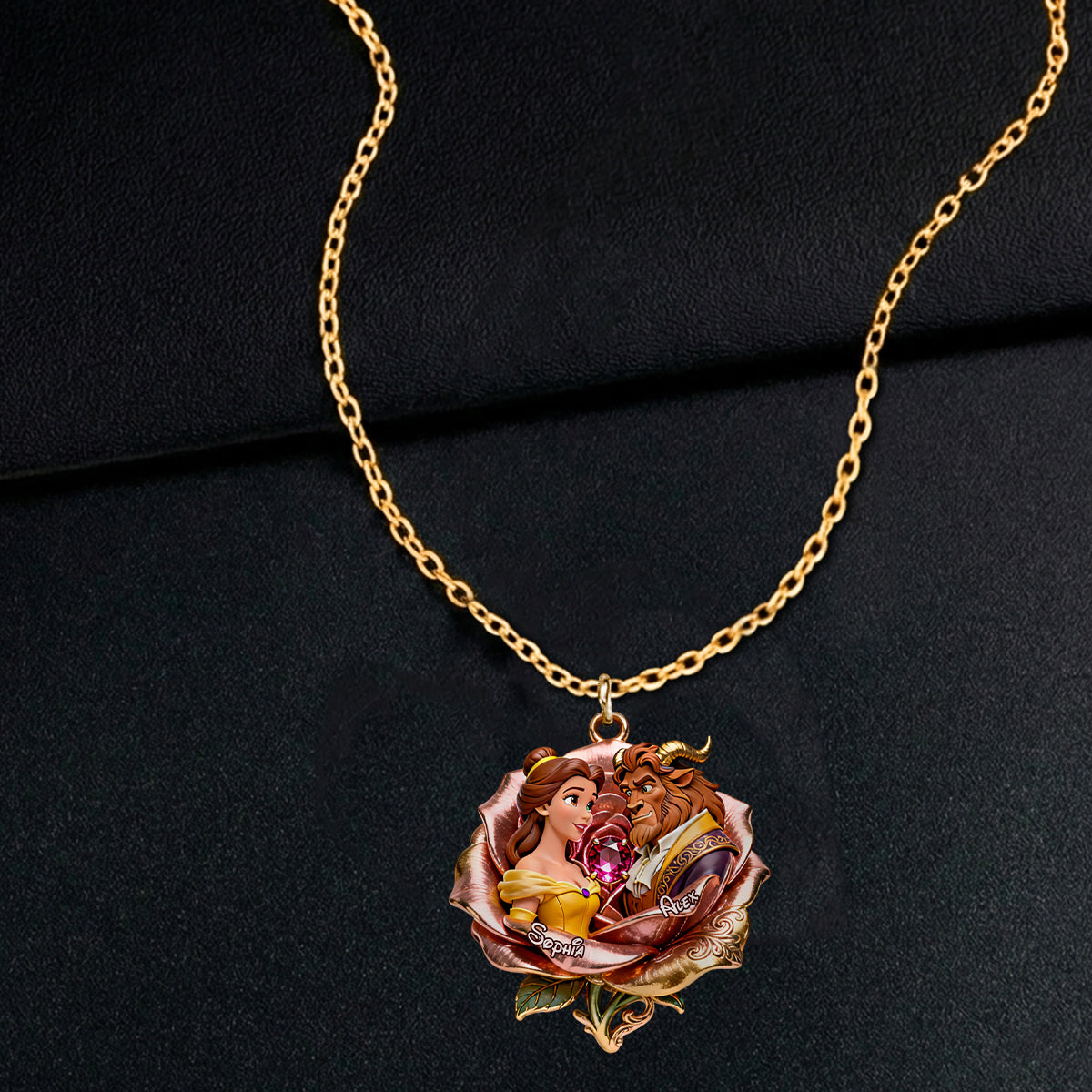 Tale As Old As Time - Personalized Beauty And The Beast Shaped Metal Pendant Necklace