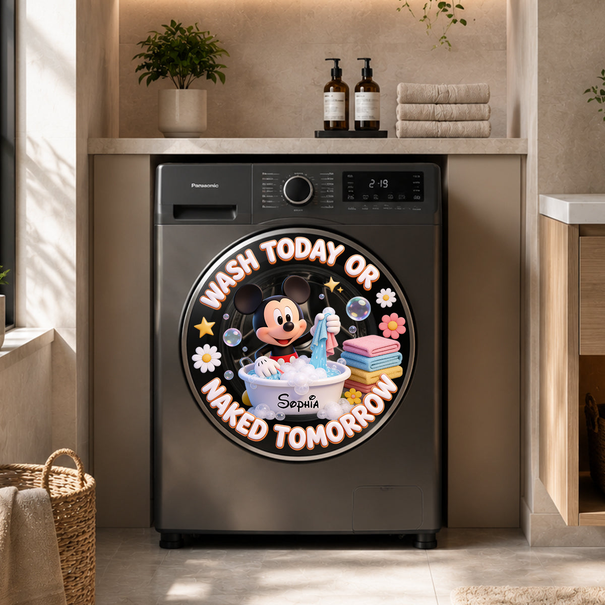 "Wash & Dry" Laundry Decal - Personalized Mouse Decal Die Cut