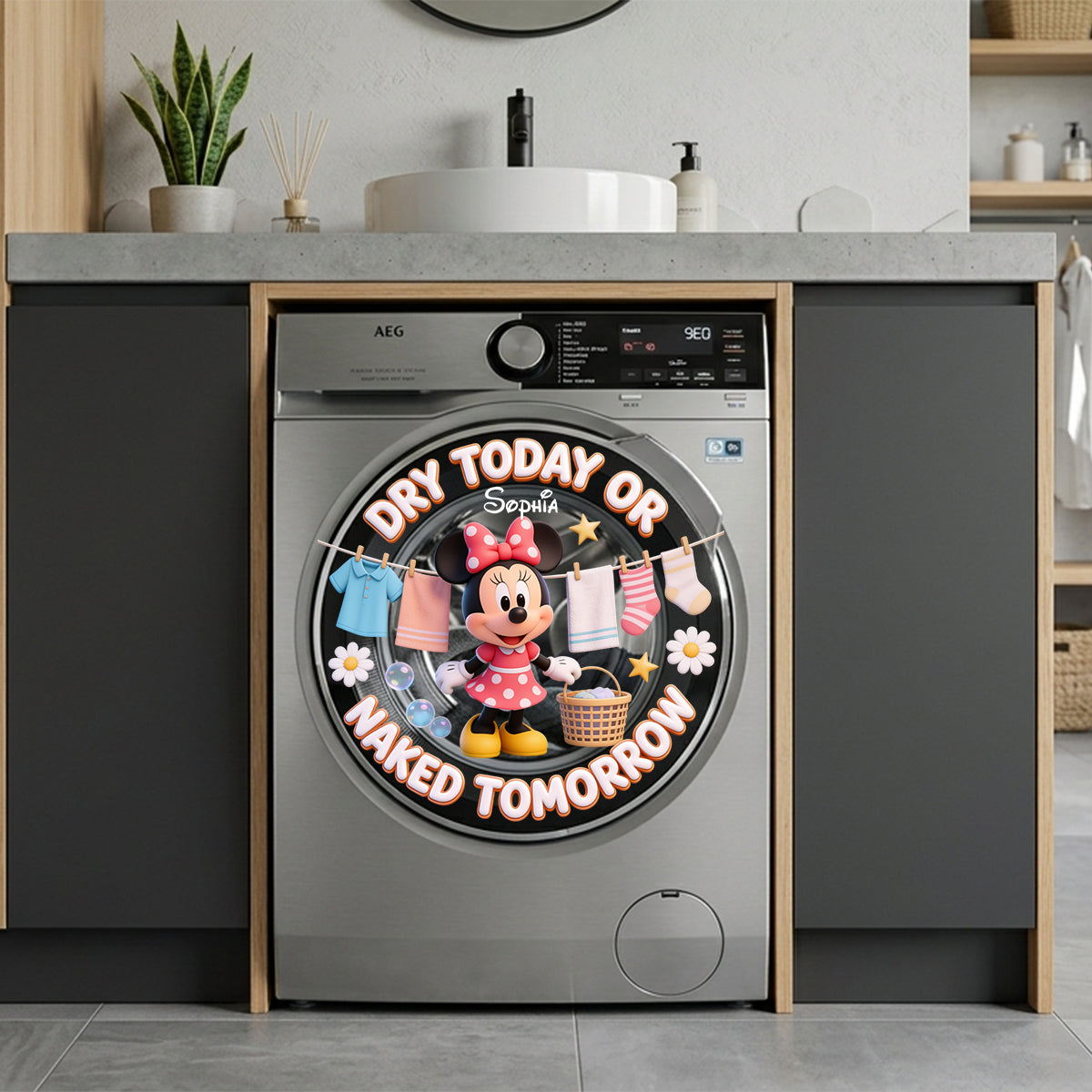"Wash & Dry" Laundry Decal - Personalized Mouse Decal Die Cut