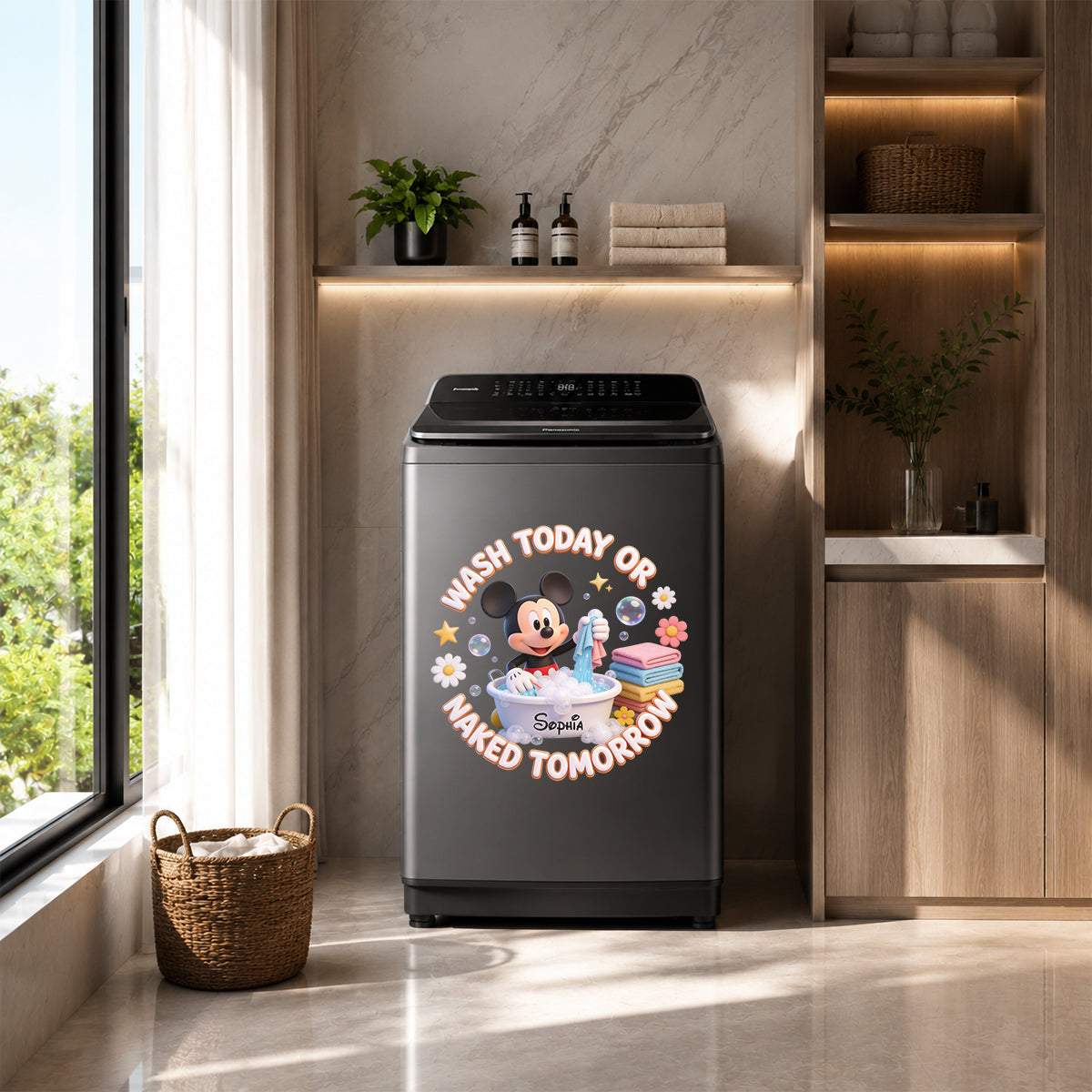 "Wash & Dry" Laundry Decal - Personalized Mouse Decal Die Cut