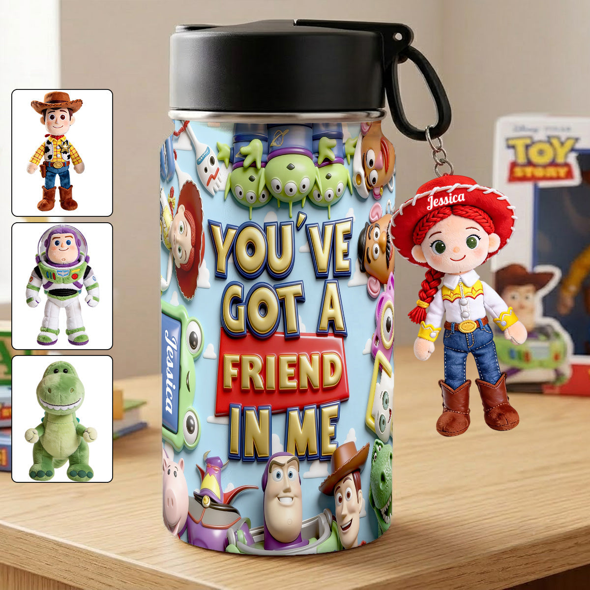 You've Got A Friend In Me - Personalized Toy Story Kid Bottle With Plush Charm
