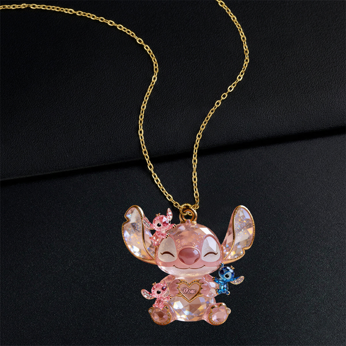 Cute Sparkling Alien - Personalized Ohana Shaped Metal Pendant Necklace