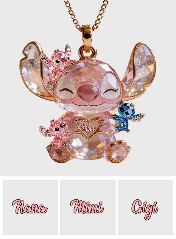 Cute Sparkling Alien - Personalized Ohana Shaped Metal Pendant Necklace