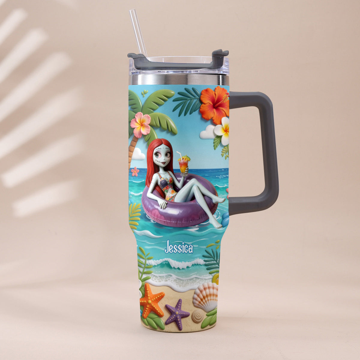 Summer Vibes - Personalized Nightmare Tumbler With Plush Charm
