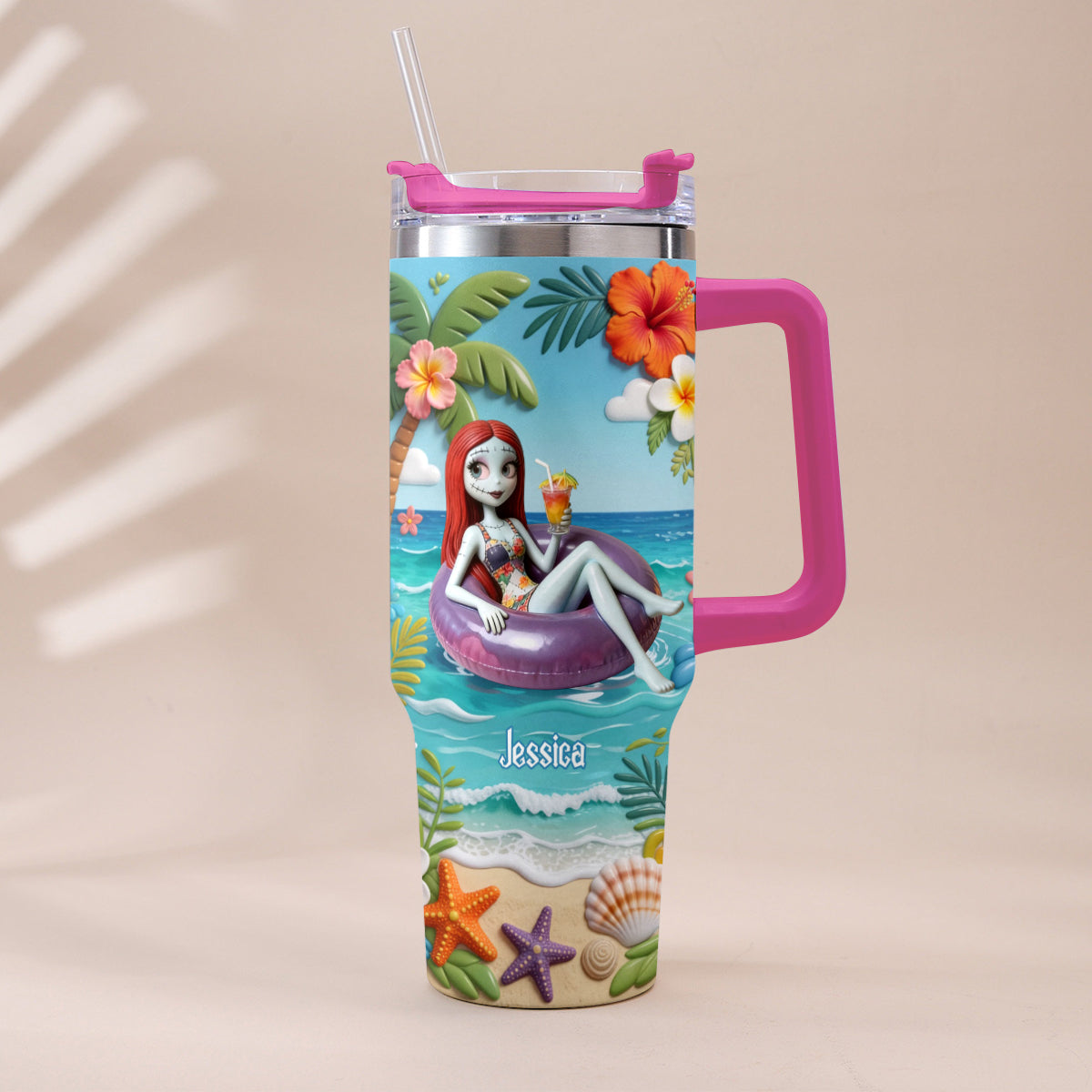 Summer Vibes - Personalized Nightmare Tumbler With Plush Charm