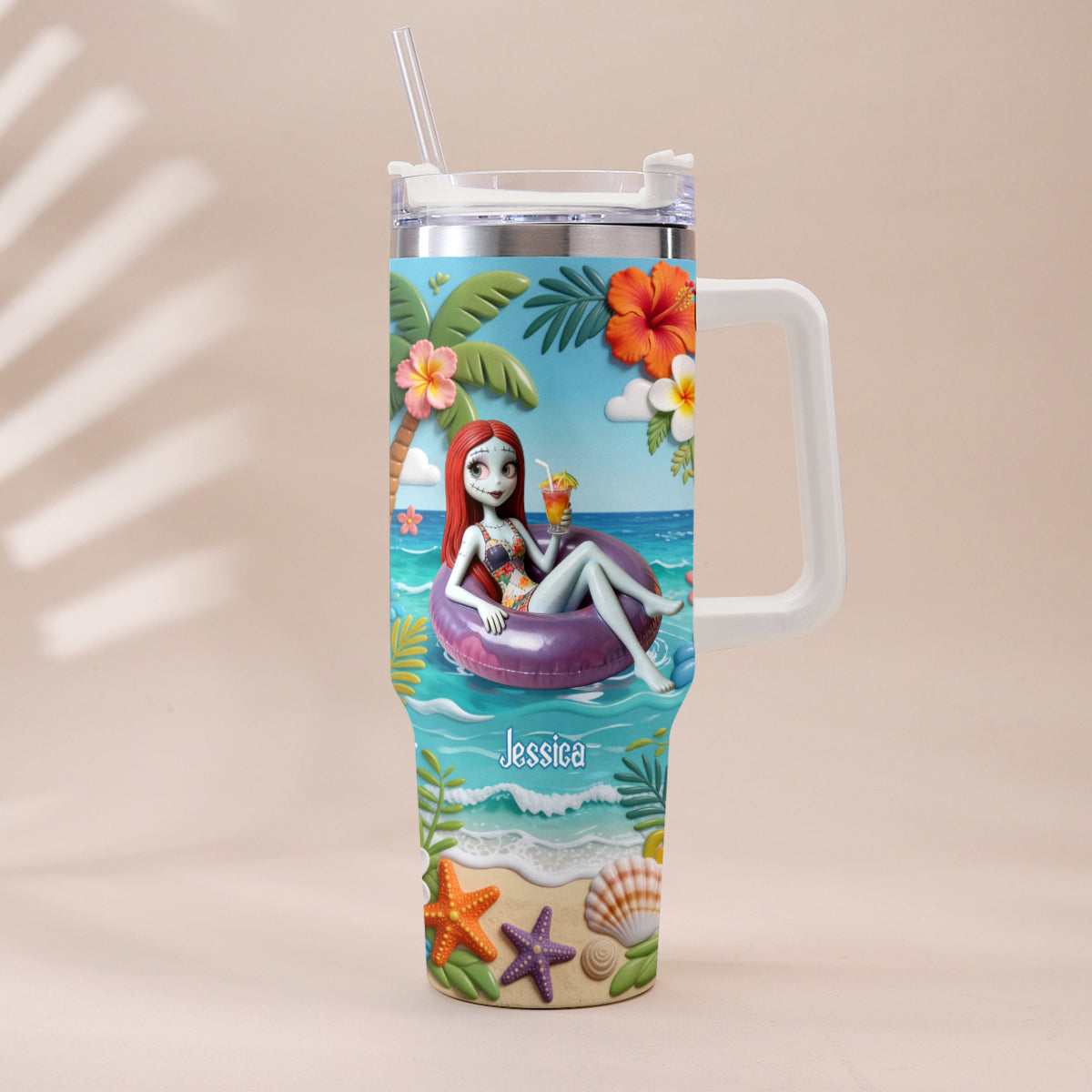 Summer Vibes - Personalized Nightmare Tumbler With Plush Charm