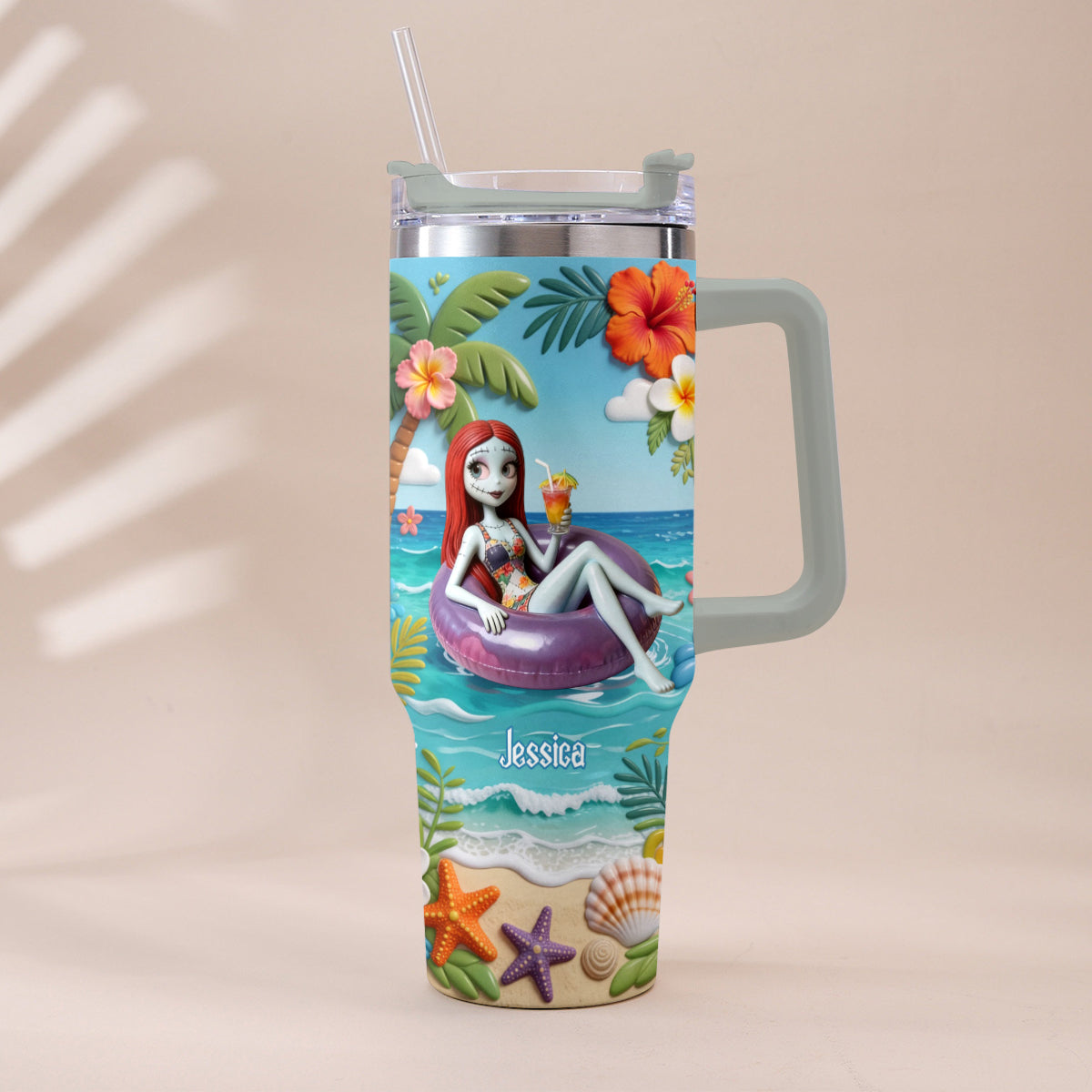Summer Vibes - Personalized Nightmare Tumbler With Plush Charm