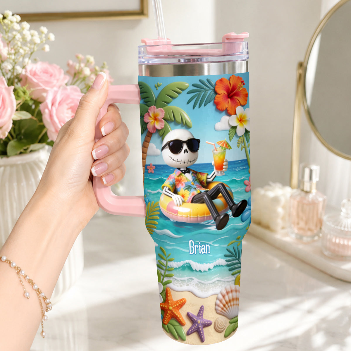 Summer Vibes - Personalized Nightmare Tumbler With Plush Charm