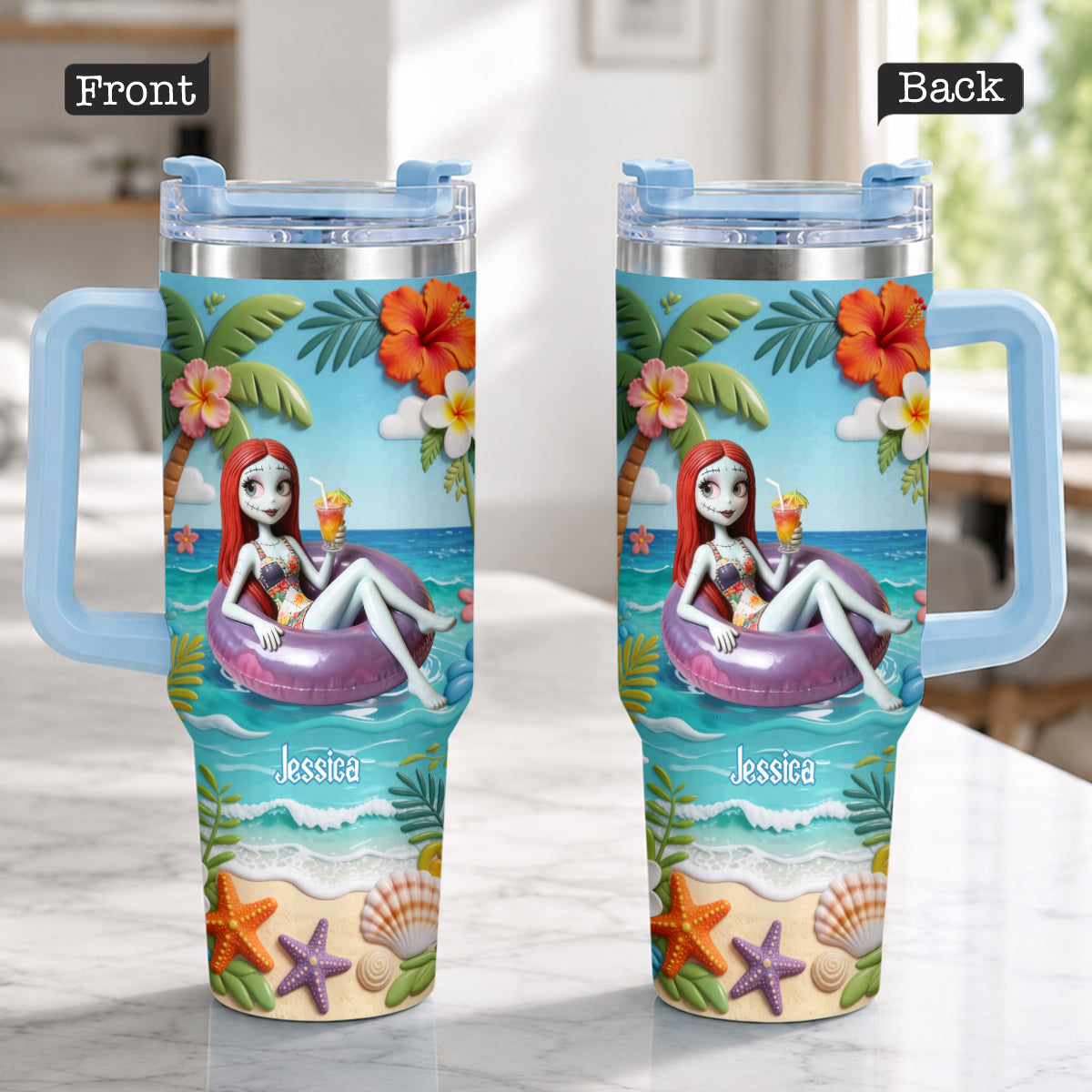 Summer Vibes - Personalized Nightmare Tumbler With Plush Charm