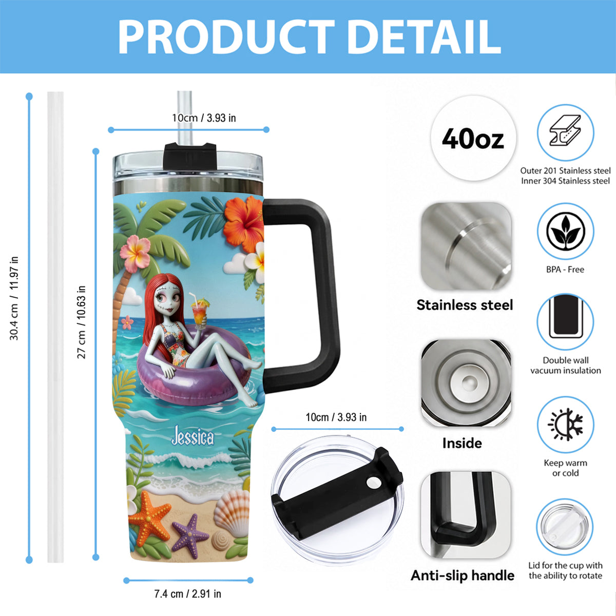 Summer Vibes - Personalized Nightmare Tumbler With Plush Charm