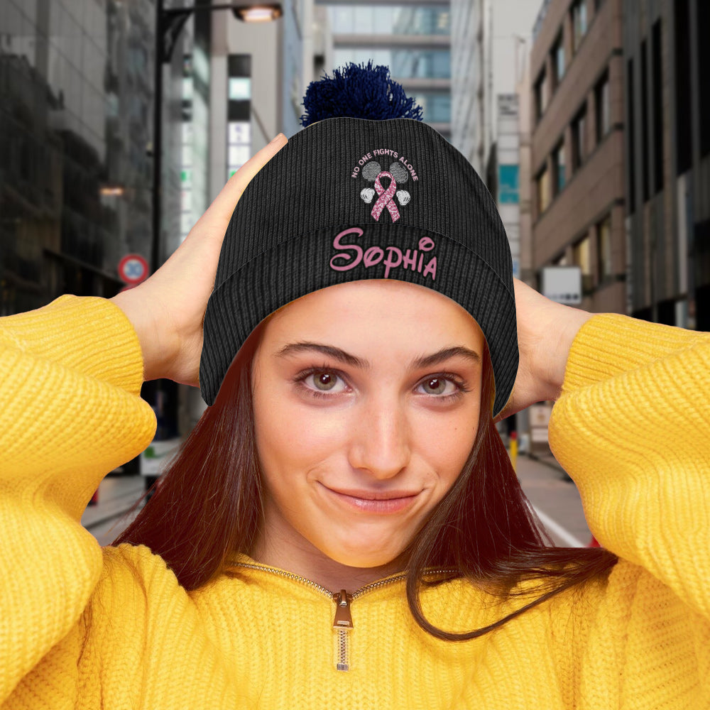 No One Fights Alone - Personalized Breast Cancer Awareness Beanie Hat