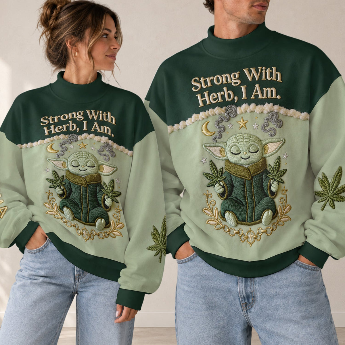 Strong With Herb - Personalized The Force Mock Neck Sweatshirt