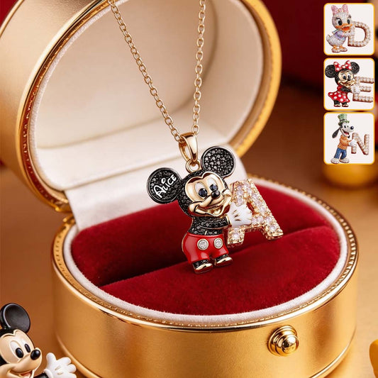 Cute Cartoon With Letter - Personalized Mouse Shaped Metal Pendant Necklace
