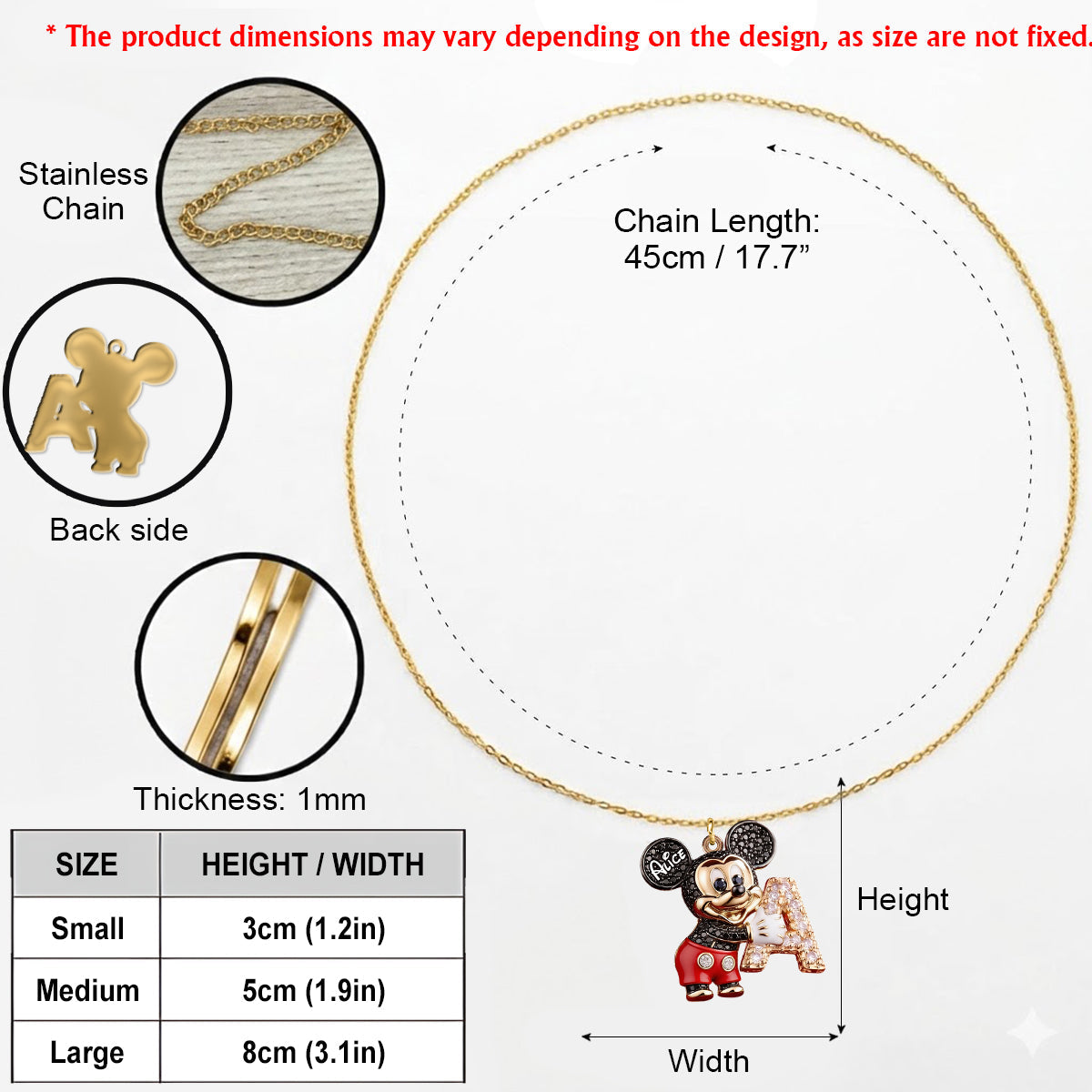 Cute Cartoon With Letter - Personalized Mouse Shaped Metal Pendant Necklace