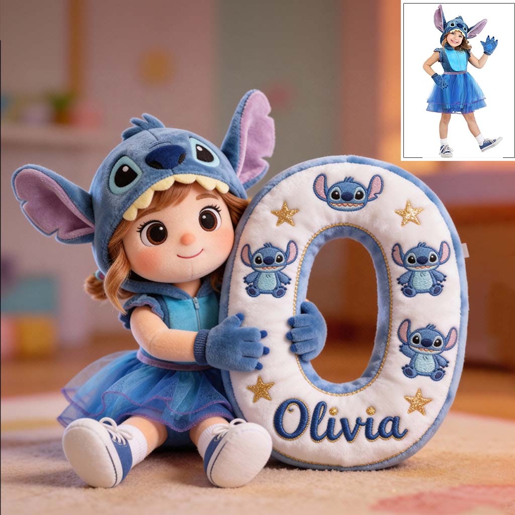 Kawaii Alien Letter - Personalized Ohana Faux Fur Shaped Pillow