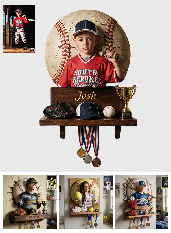 There Is No Crying In Baseball - Personalized Baseball Wooden Floating Shelf