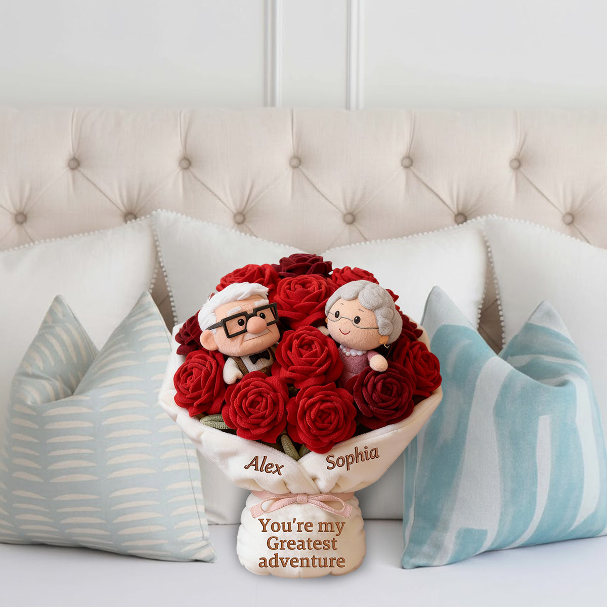 You're My Greatest Adventure Bouquet - Personalized Up Movie Couple Faux Fur Shaped Pillow