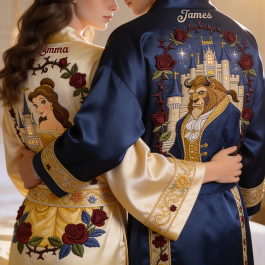 Tale As Old As Time - Personalized Beauty And The Beast Pajama Kimono Robe