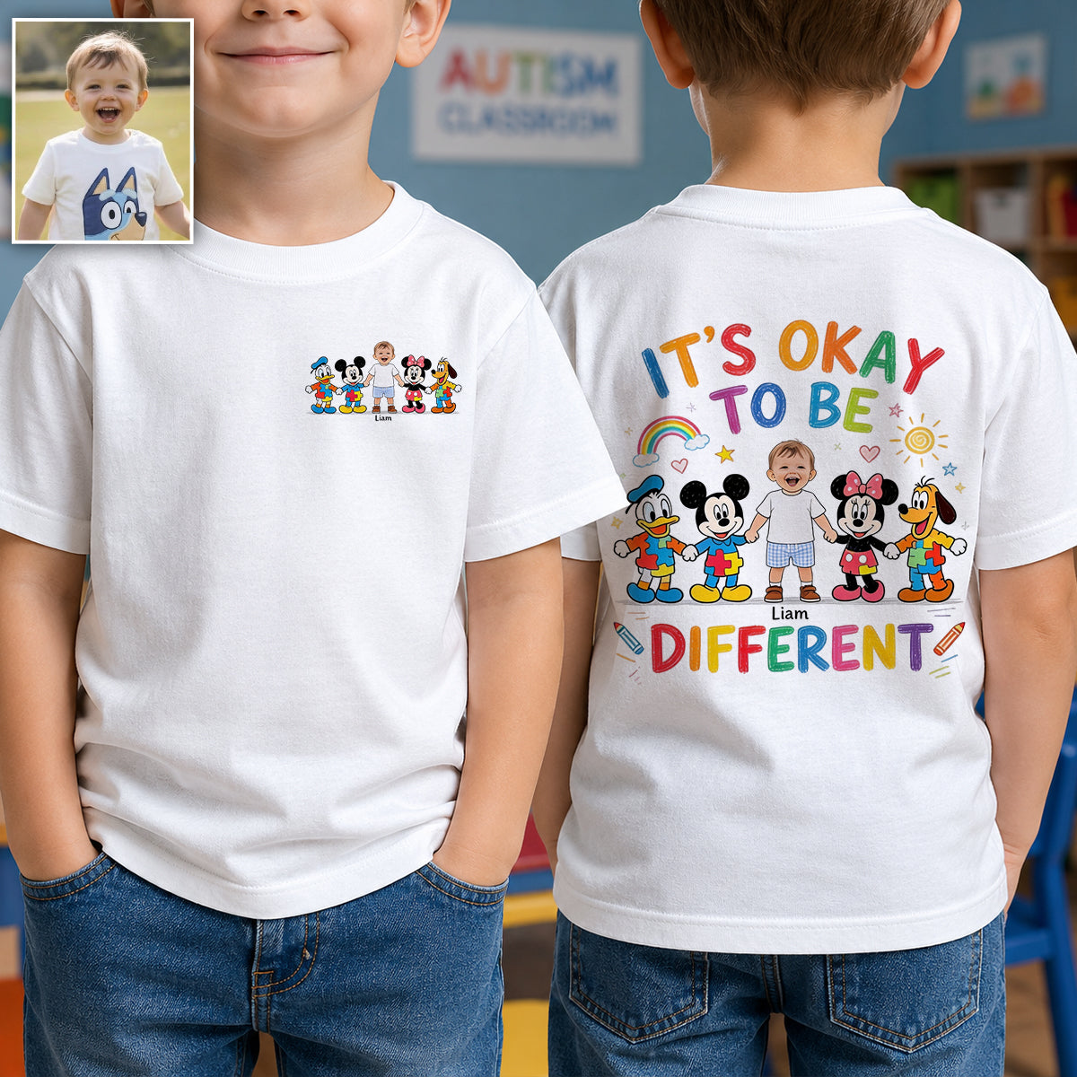 Cute Cartoon Friends Autism Acceptance - Personalized Autism Awareness Kid T-Shirt