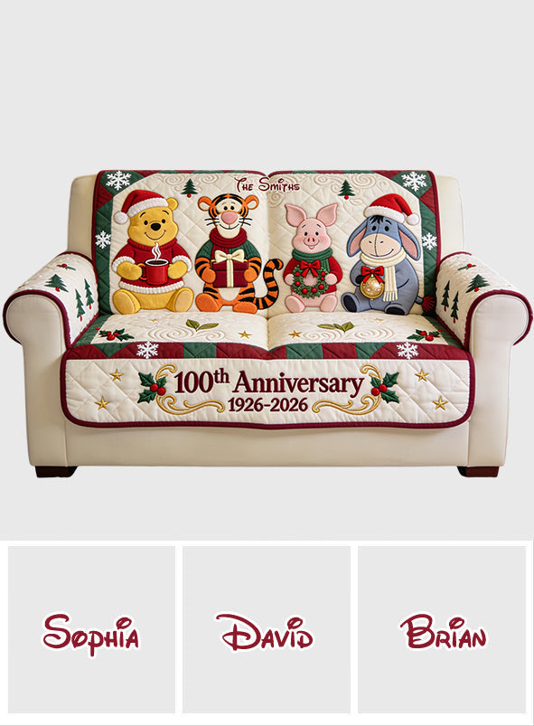 100th Anniversary Christmas Gift - Personalized Yellow Bear Quilted Sofa/Couch Cover